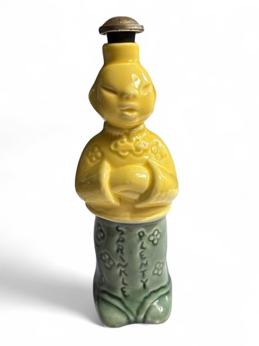 Vintage Yellow Green Ceramic Asian Figurine Sprinkle Water Bottle for Ironing